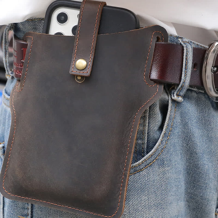 Retro Cell Phone Convenient Carry Leather Belt Bag - Coffee - image 13