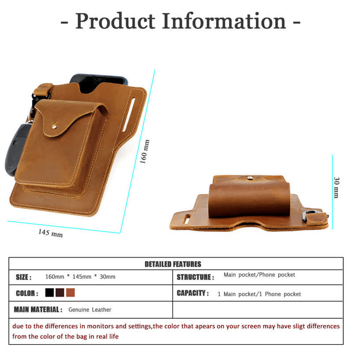 Outdoor Mobile Phone Holster Keychains Leather Belt Bag - image 5
