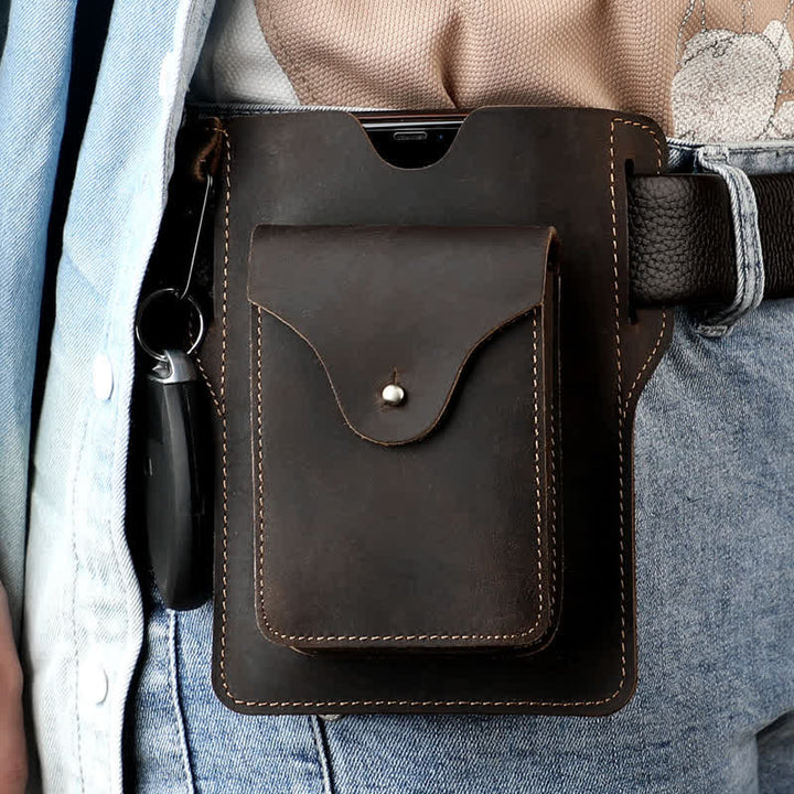 Outdoor Mobile Phone Holster Keychains Leather Belt Bag - Coffee - image 16