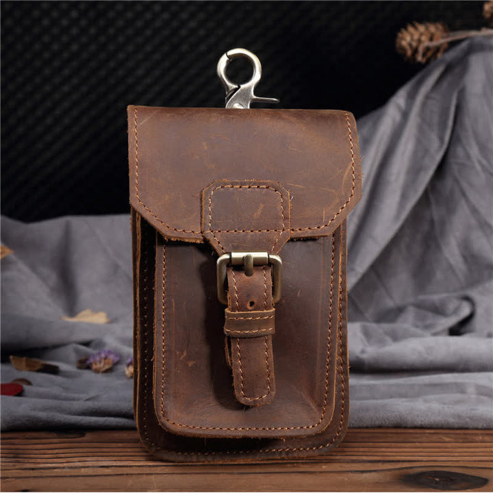 Travel Waist Hanging Pack Hook Leather Belt Bag - Brown - image 0
