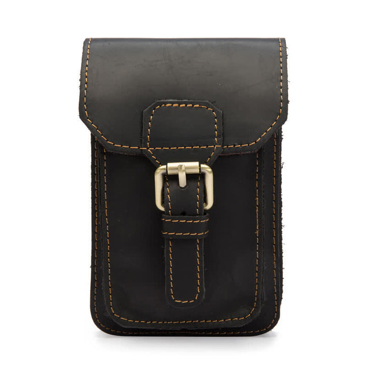 Travel Waist Hanging Pack Hook Leather Belt Bag - Black - image 11