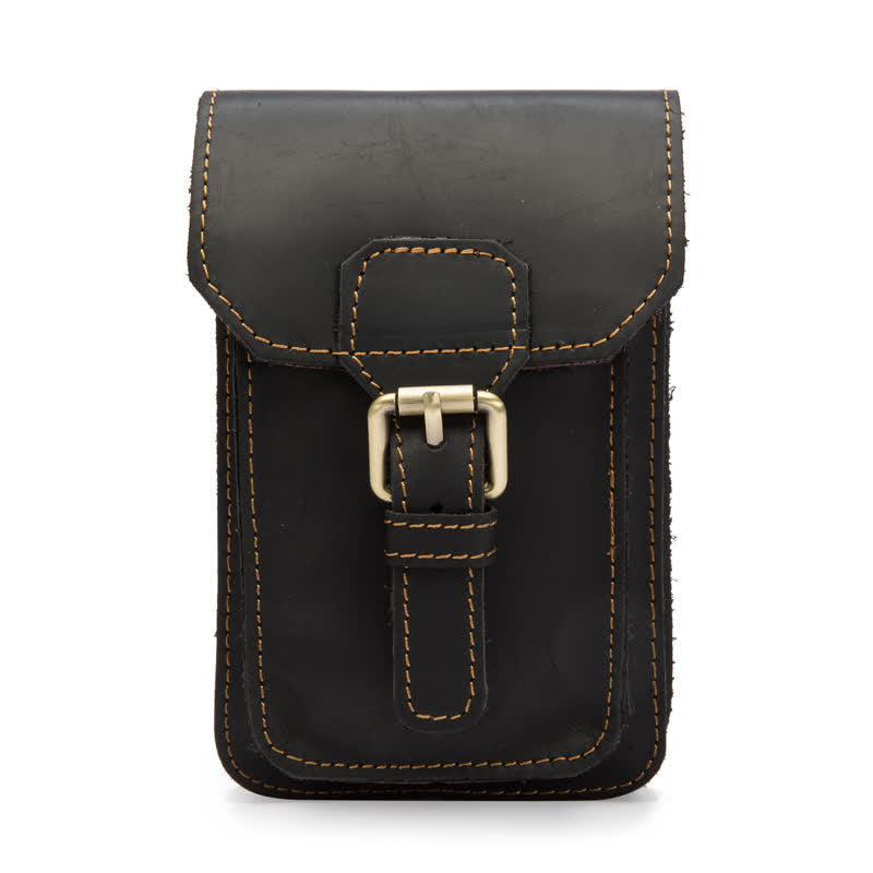 Travel Waist Hanging Pack Hook Leather Belt Bag - Black - image 11