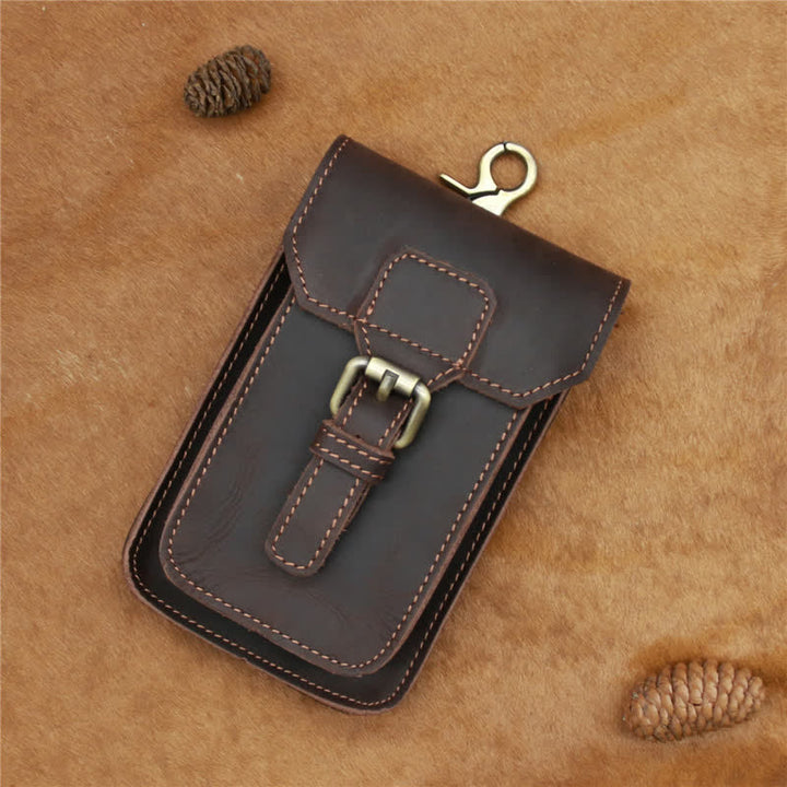 Travel Waist Hanging Pack Hook Leather Belt Bag - Coffee - image 13