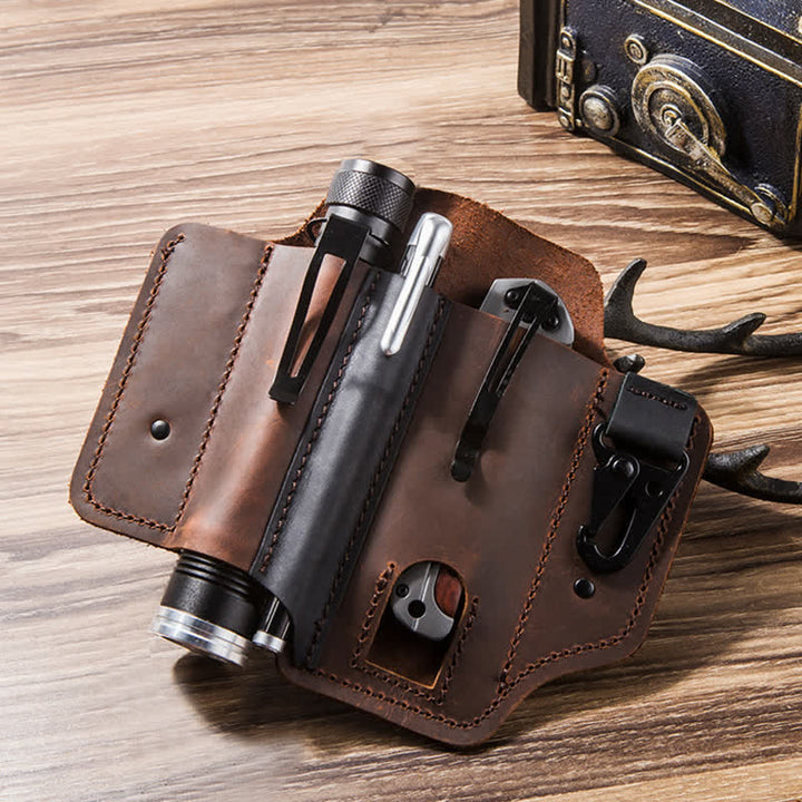 Portable Folding Knife Holster Camping Leather Belt Bag - image 2
