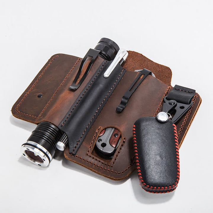 Portable Folding Knife Holster Camping Leather Belt Bag - image 4