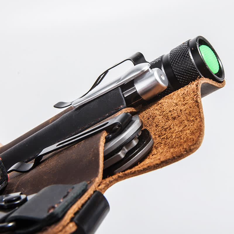Portable Folding Knife Holster Camping Leather Belt Bag - image 6