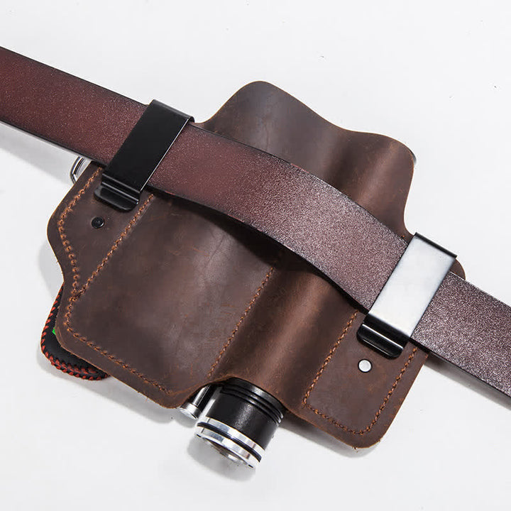 Portable Folding Knife Holster Camping Leather Belt Bag - image 5