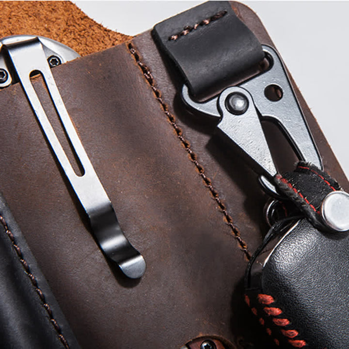 Portable Folding Knife Holster Camping Leather Belt Bag - image 7