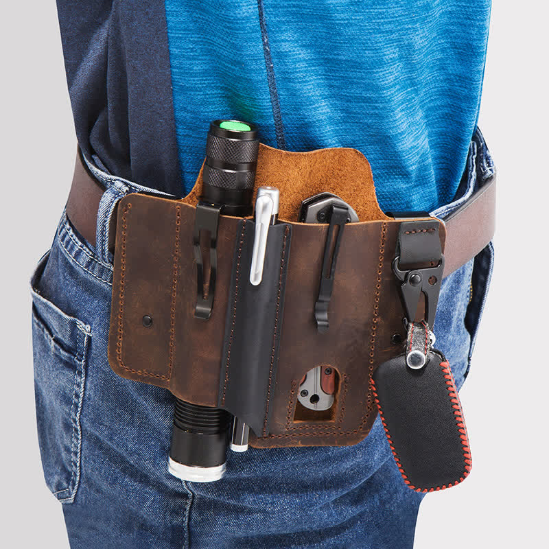 Portable Folding Knife Holster Camping Leather Belt Bag - image 1