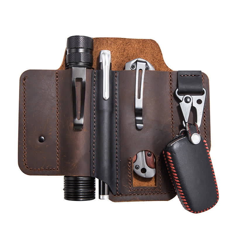 Portable Folding Knife Holster Camping Leather Belt Bag - image 3