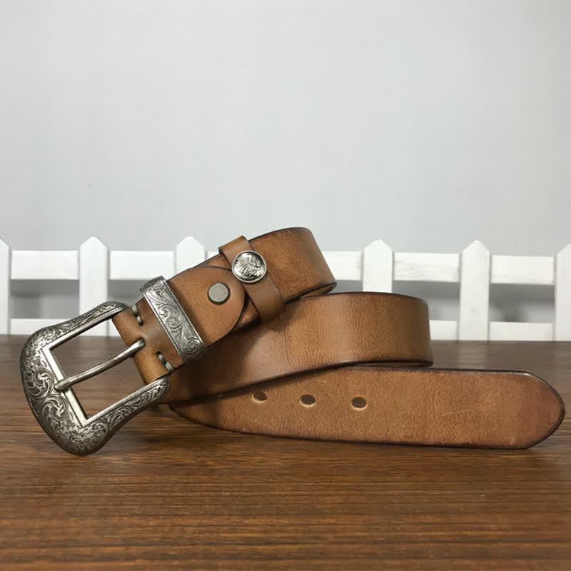 Engraved Floral Indian Element Loop Leather Belt - image 4