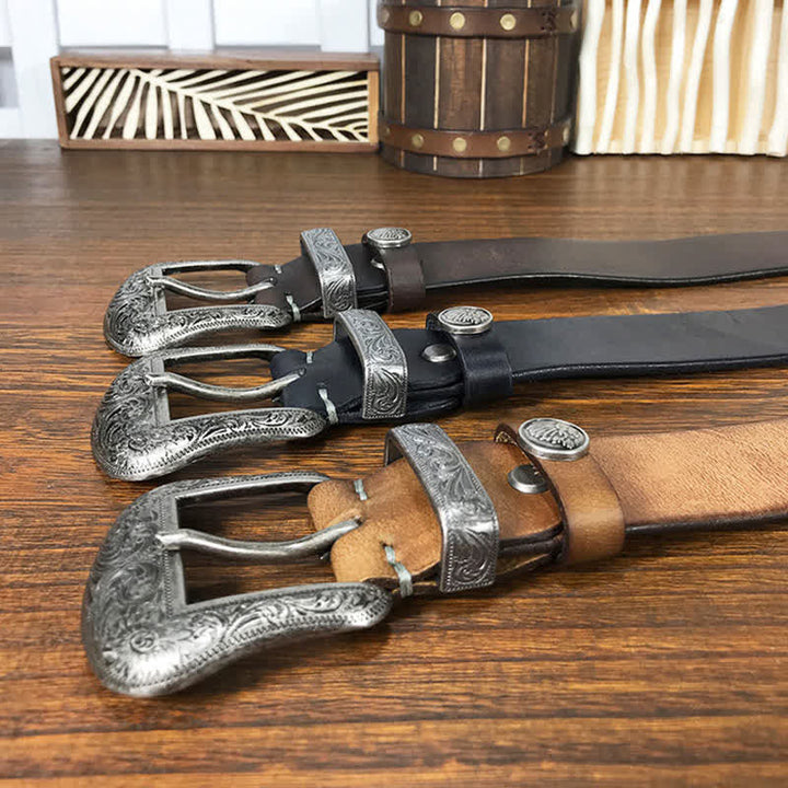 Engraved Floral Indian Element Loop Leather Belt - image 2