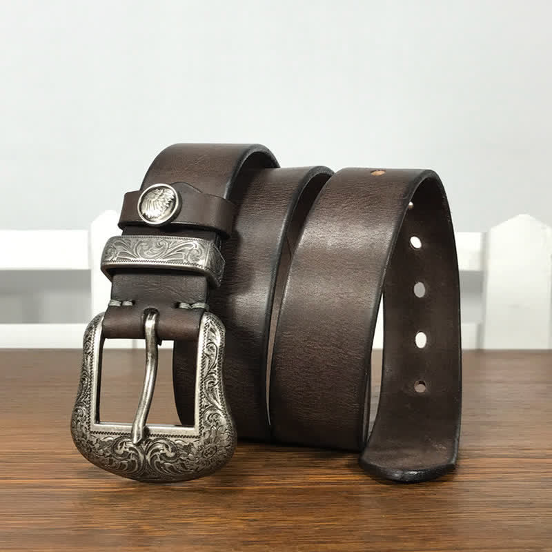 Engraved Floral Indian Element Loop Leather Belt - image 13