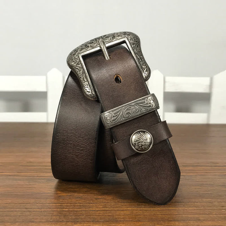 Engraved Floral Indian Element Loop Leather Belt - image 15