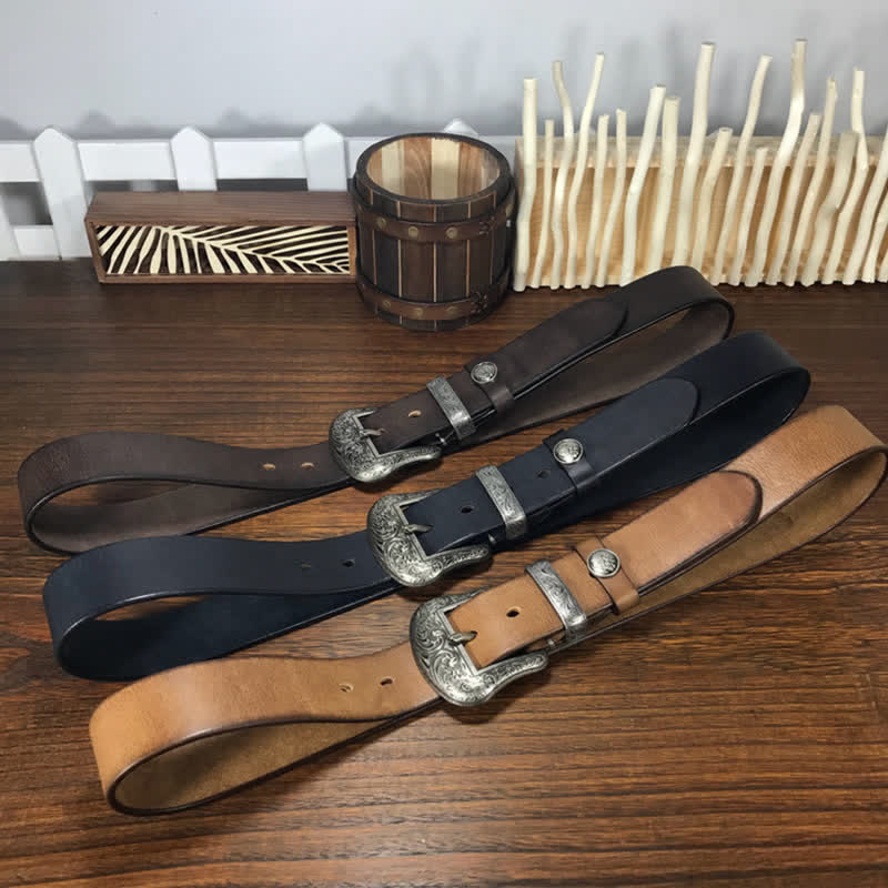 Engraved Floral Indian Element Loop Leather Belt - image 1