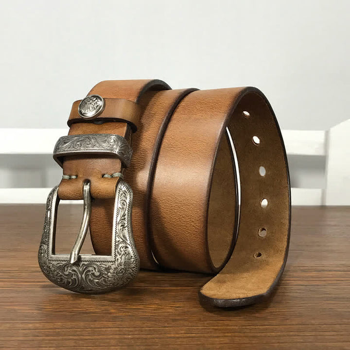 Engraved Floral Indian Element Loop Leather Belt - image 3