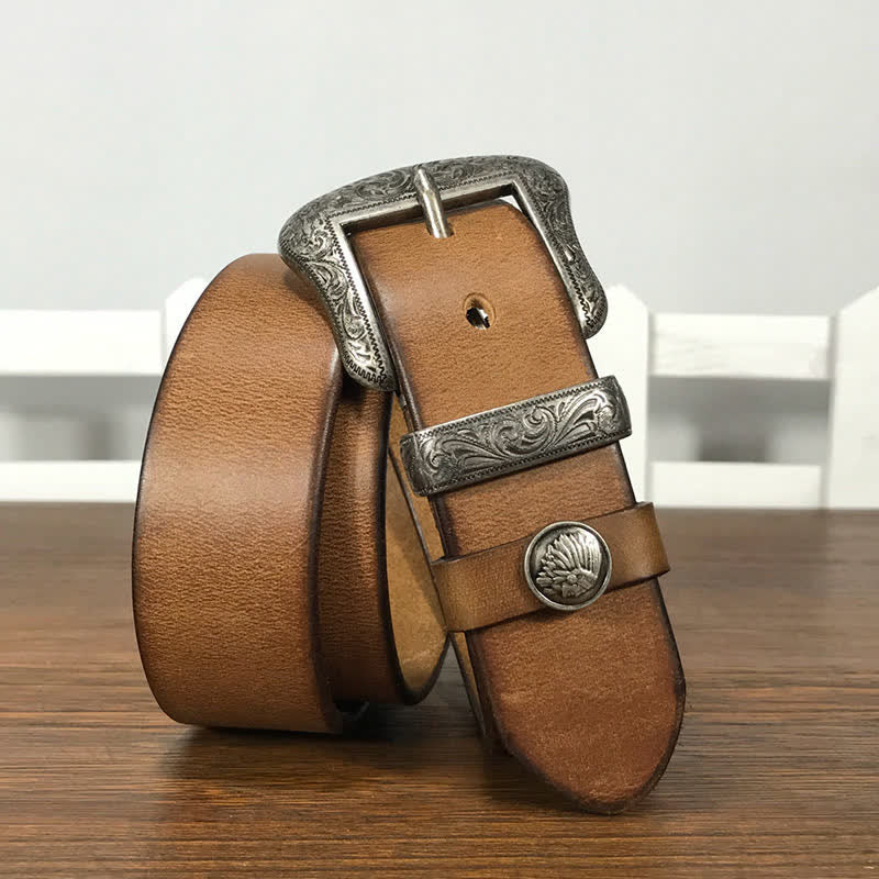 Engraved Floral Indian Element Loop Leather Belt - image 5