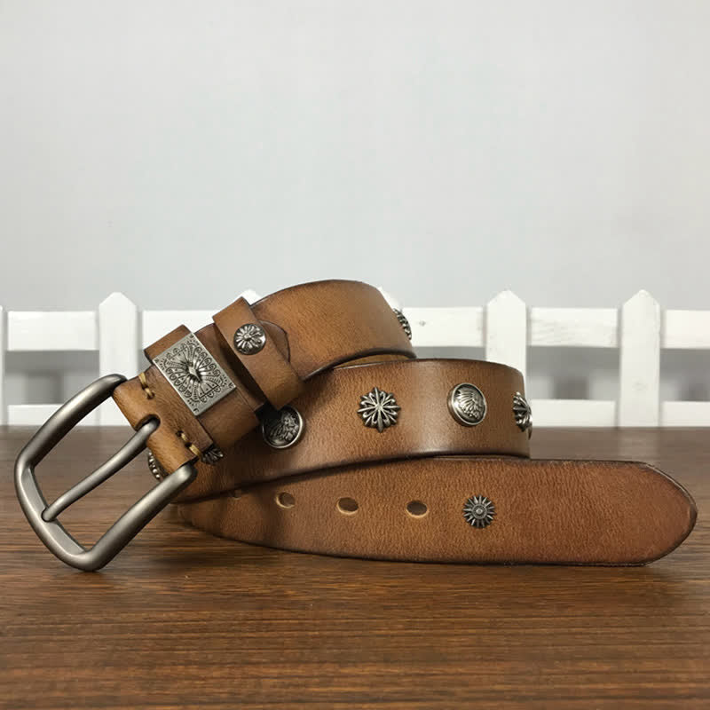 Retro Metal Rivet Studded Casual Jeans Leather Belt - image 1