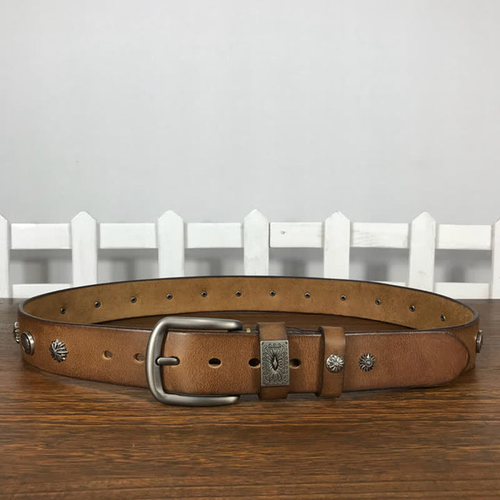 Retro Metal Rivet Studded Casual Jeans Leather Belt - image 2