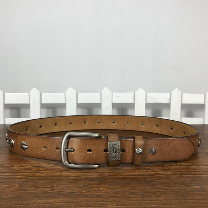 Retro Metal Rivet Studded Casual Jeans Leather Belt - image 2