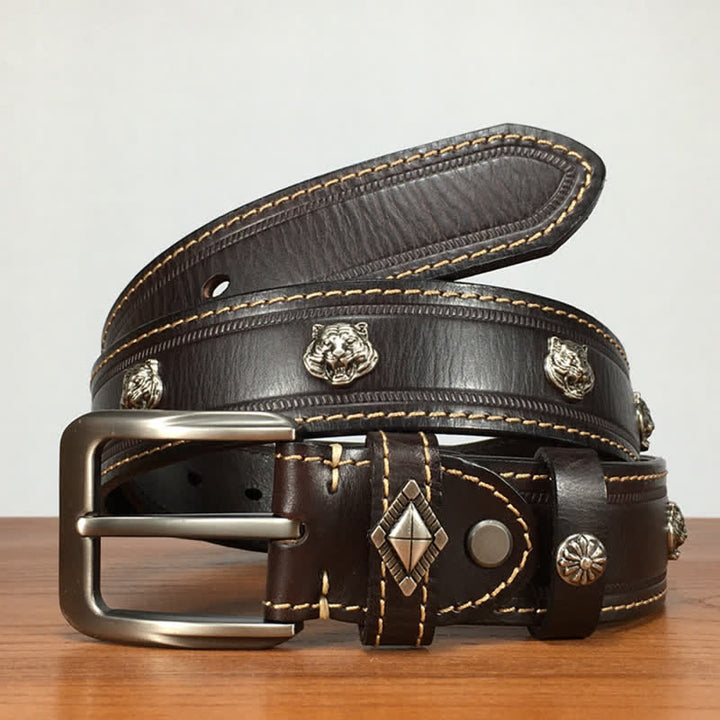 Unique Tiger Shape Rivet Studded Leather Belt - image 9