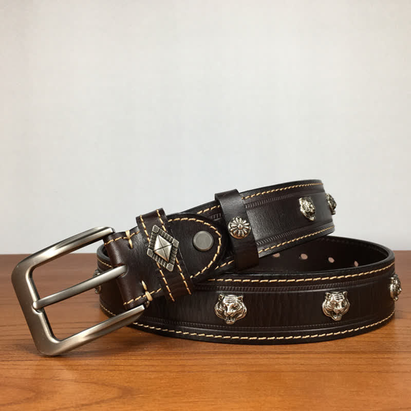 Unique Tiger Shape Rivet Studded Leather Belt - image 8