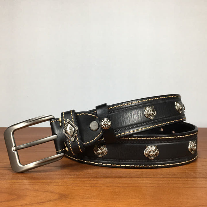 Unique Tiger Shape Rivet Studded Leather Belt - image 3