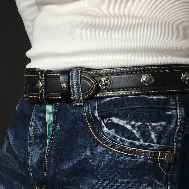 Unique Tiger Shape Rivet Studded Leather Belt - image 1