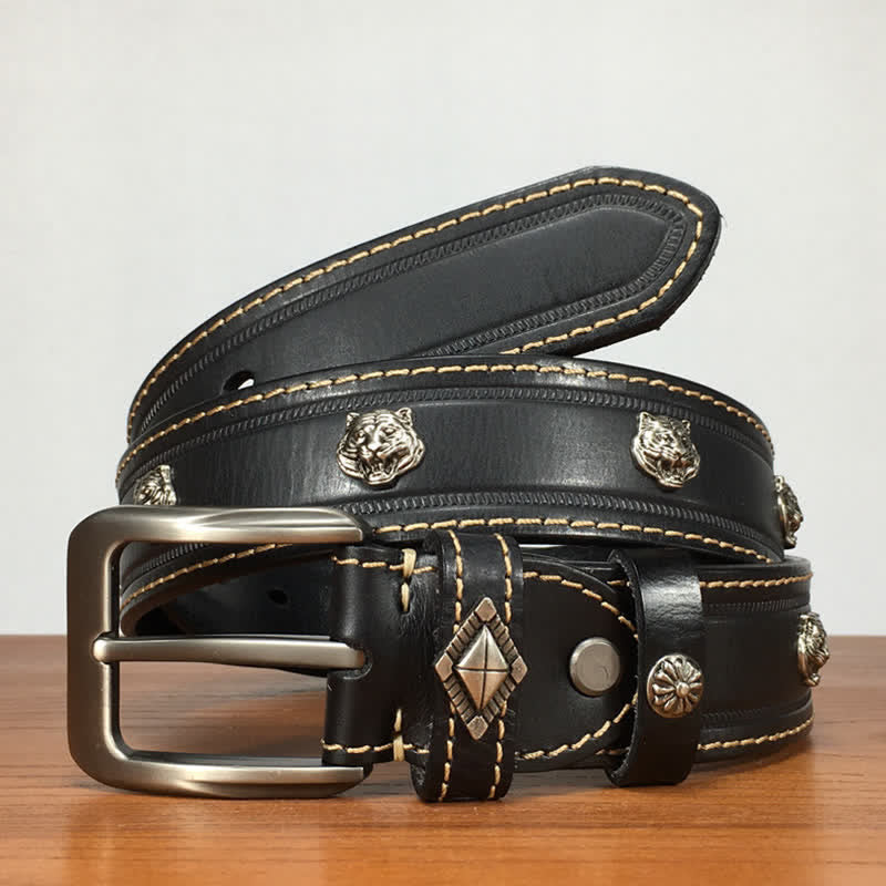 Unique Tiger Shape Rivet Studded Leather Belt - image 2
