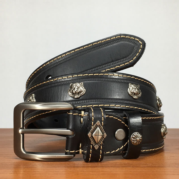 Unique Tiger Shape Rivet Studded Leather Belt - image 2