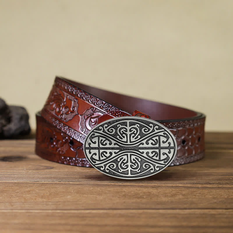 Men's DIY Celtic Cross Pattern Buckle Leather Belt - Celtic Cross - Brown Carved Belt (40) - image 7