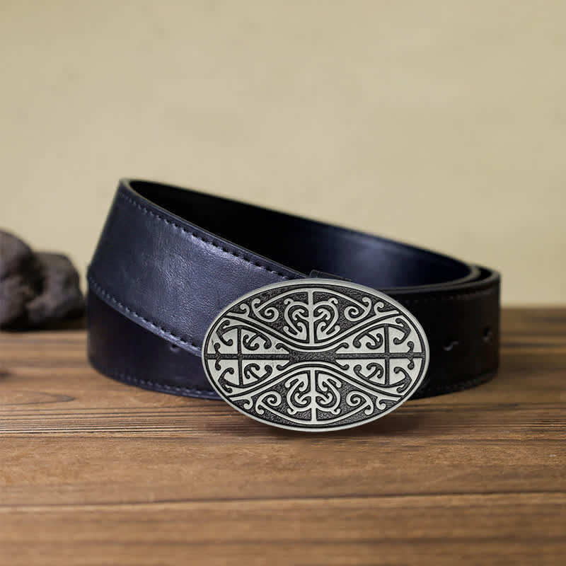 Men's DIY Celtic Cross Pattern Buckle Leather Belt - Celtic Cross - Black PU Belt (40) - image 3