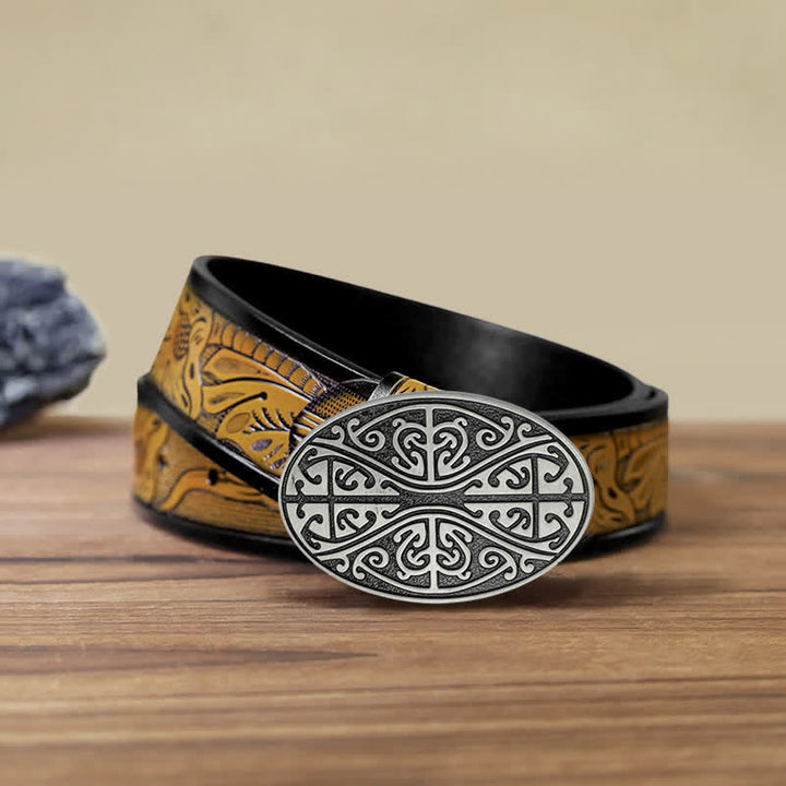 Men's DIY Celtic Cross Pattern Buckle Leather Belt - Celtic Cross - SandyBrown Belt (40) - image 8