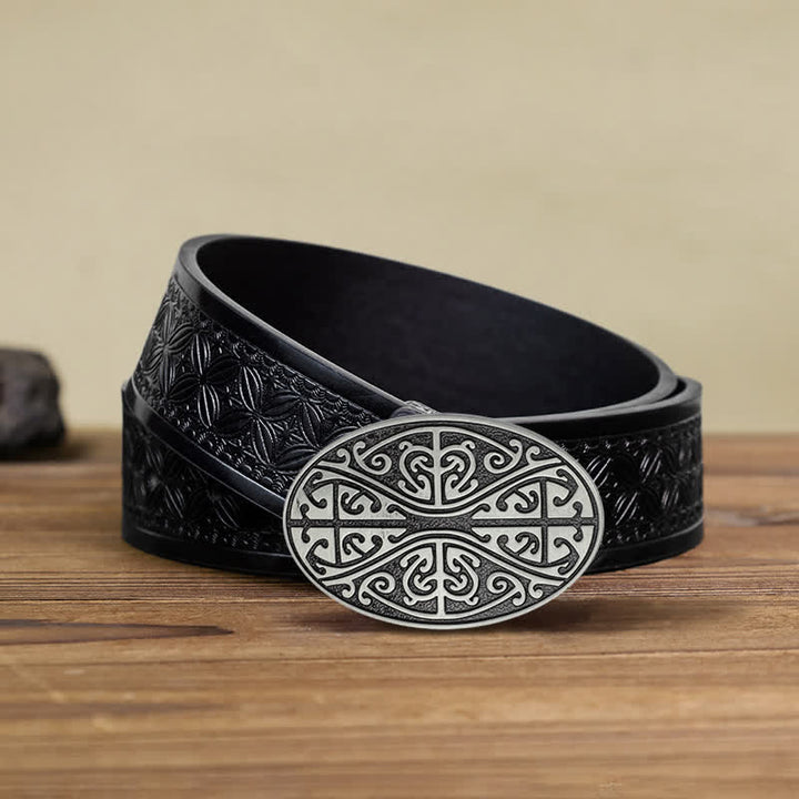 Men's DIY Celtic Cross Pattern Buckle Leather Belt - Celtic Cross - Black Embossed Weave Belt (40) - image 5