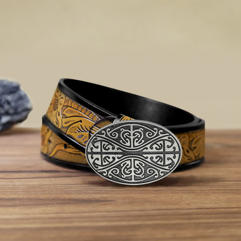 Men's DIY Celtic Cross Pattern Buckle Leather Belt - Celtic Cross - SandyBrown Belt (40) - image 8