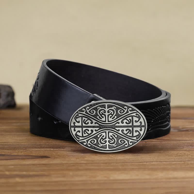 Men's DIY Celtic Cross Pattern Buckle Leather Belt - Celtic Cross - Black Embossed Eagle Belt (40) - image 4