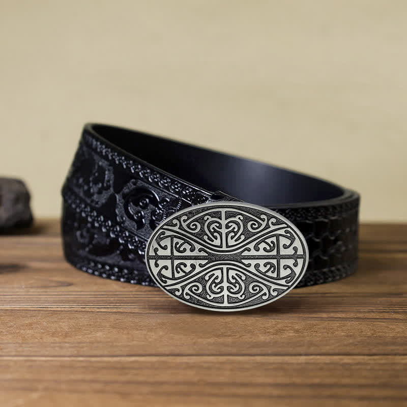 Men's DIY Celtic Cross Pattern Buckle Leather Belt - Celtic Cross - Black Carved Belt (40) - image 6