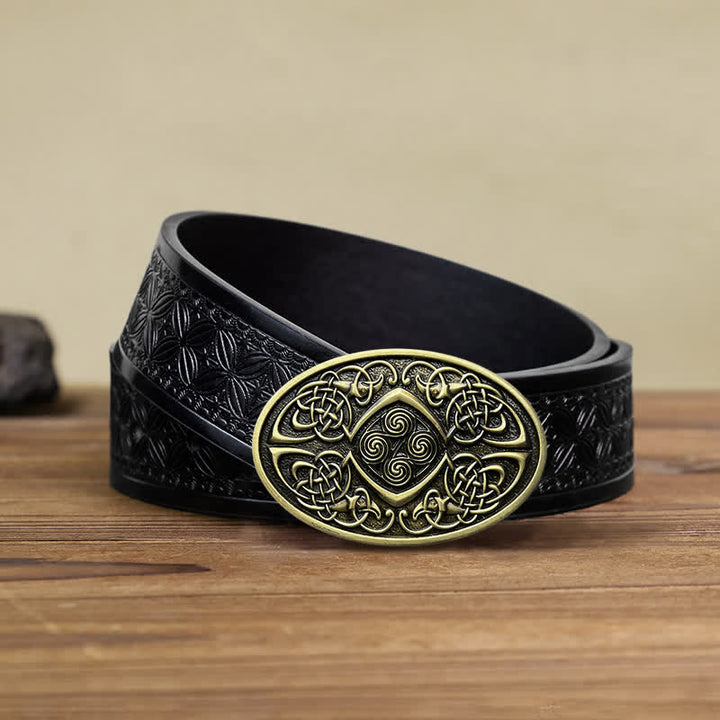 Men's DIY Viking Celtic Knot Buckle Leather Belt - Antique Bronze - Black Embossed Weave Belt (40) - image 13