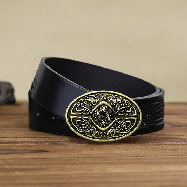 Men's DIY Viking Celtic Knot Buckle Leather Belt - Antique Bronze - Black Embossed Eagle Belt (40) - image 12