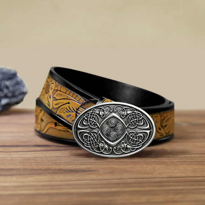 Men's DIY Viking Celtic Knot Buckle Leather Belt - Antique Silver - SandyBrown Belt (40) - image 8