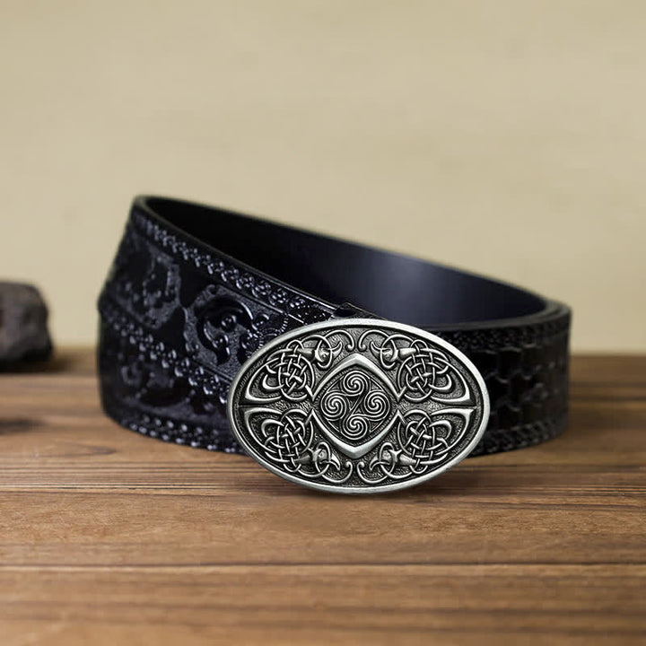 Men's DIY Viking Celtic Knot Buckle Leather Belt - Antique Silver - Black Carved Belt (40) - image 6