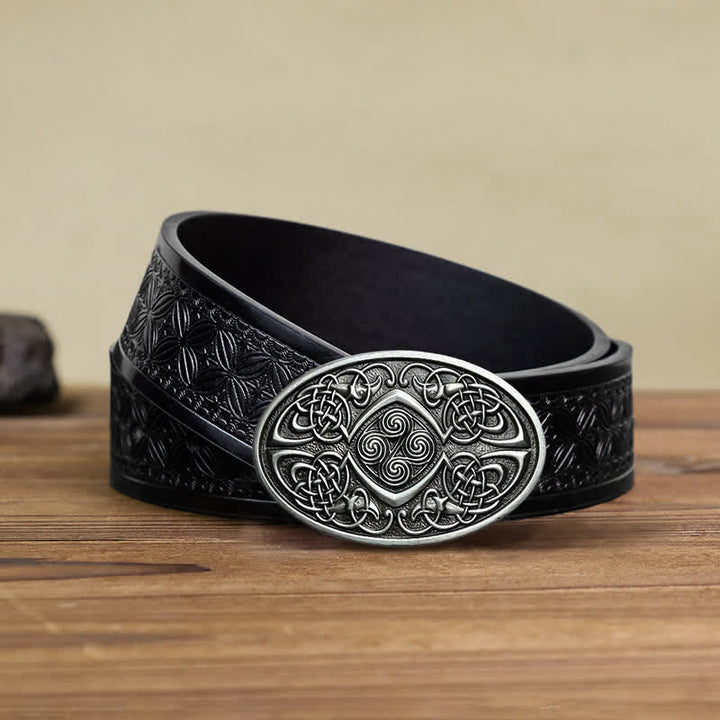 Men's DIY Viking Celtic Knot Buckle Leather Belt - Antique Silver - Black Embossed Weave Belt (40) - image 5