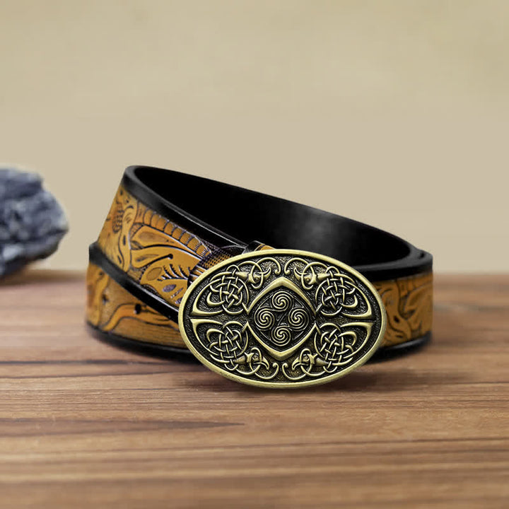 Men's DIY Viking Celtic Knot Buckle Leather Belt - Antique Bronze - SandyBrown Belt (40) - image 16