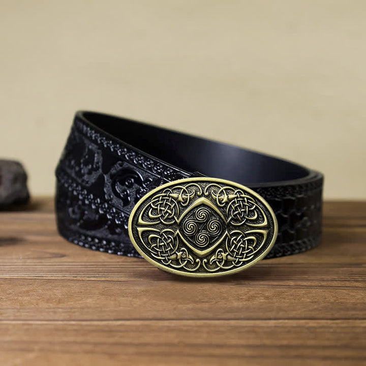 Men's DIY Viking Celtic Knot Buckle Leather Belt - Antique Bronze - Black Carved Belt (40) - image 14