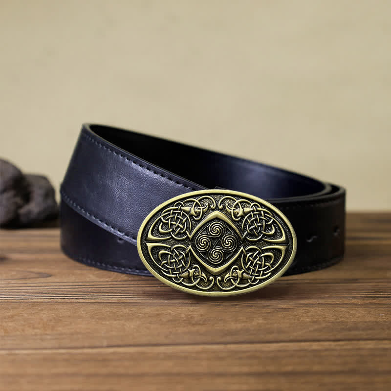 Men's DIY Viking Celtic Knot Buckle Leather Belt - Antique Bronze - Black PU Belt (40) - image 11