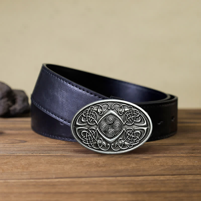 Men's DIY Viking Celtic Knot Buckle Leather Belt - Antique Silver - Black PU Belt (40) - image 3