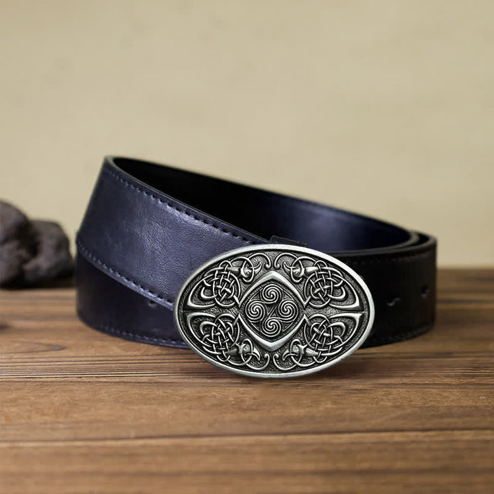Men's DIY Viking Celtic Knot Buckle Leather Belt - Antique Silver - Black PU Belt (40) - image 3