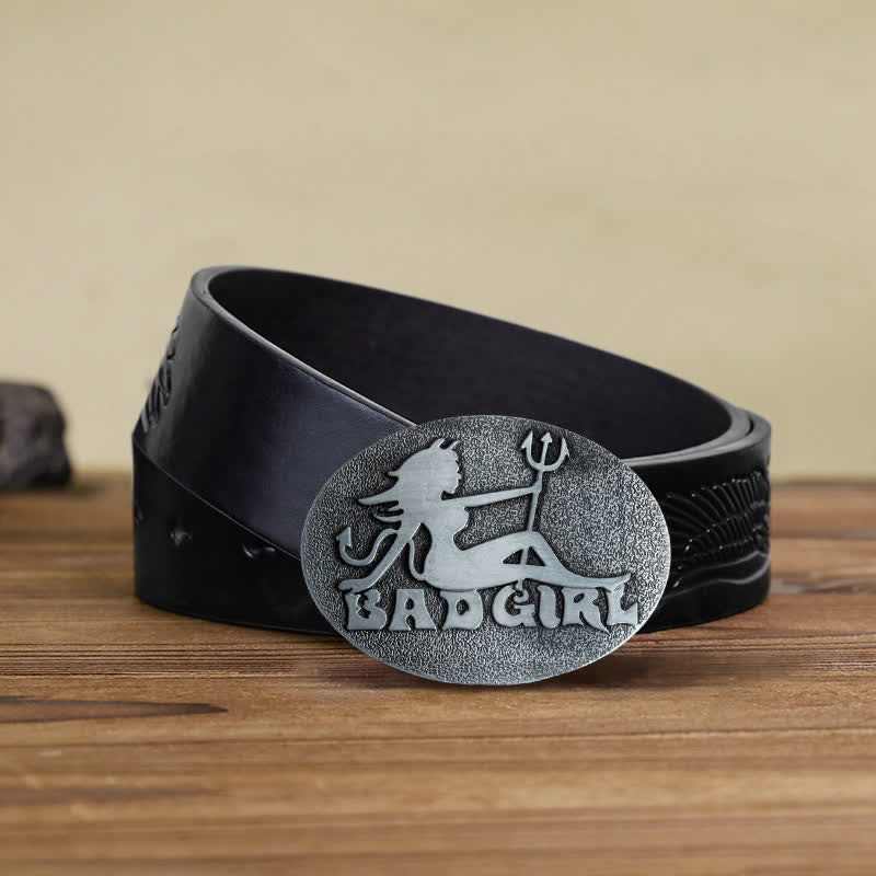 Men's DIY Bad Girl Good Girl Buckle Leather Belt - Bad Girl - Black Embossed Eagle Belt (40) - image 5