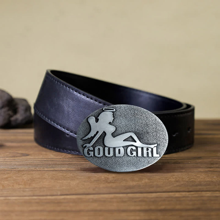 Men's DIY Bad Girl Good Girl Buckle Leather Belt - Good Girl - Black PU Belt (40) - image 12