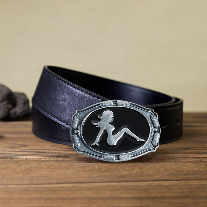 Men's DIY Punk Lady Silhouette Buckle Leather Belt - Lady - Black PU Belt (40) - image 4